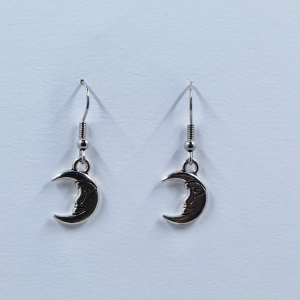 Silver Moon Face Dangle Earrings