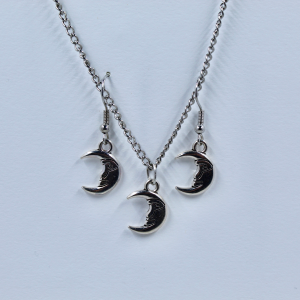 Silver Moon Face Jewelry Set (Necklace & Earrings)